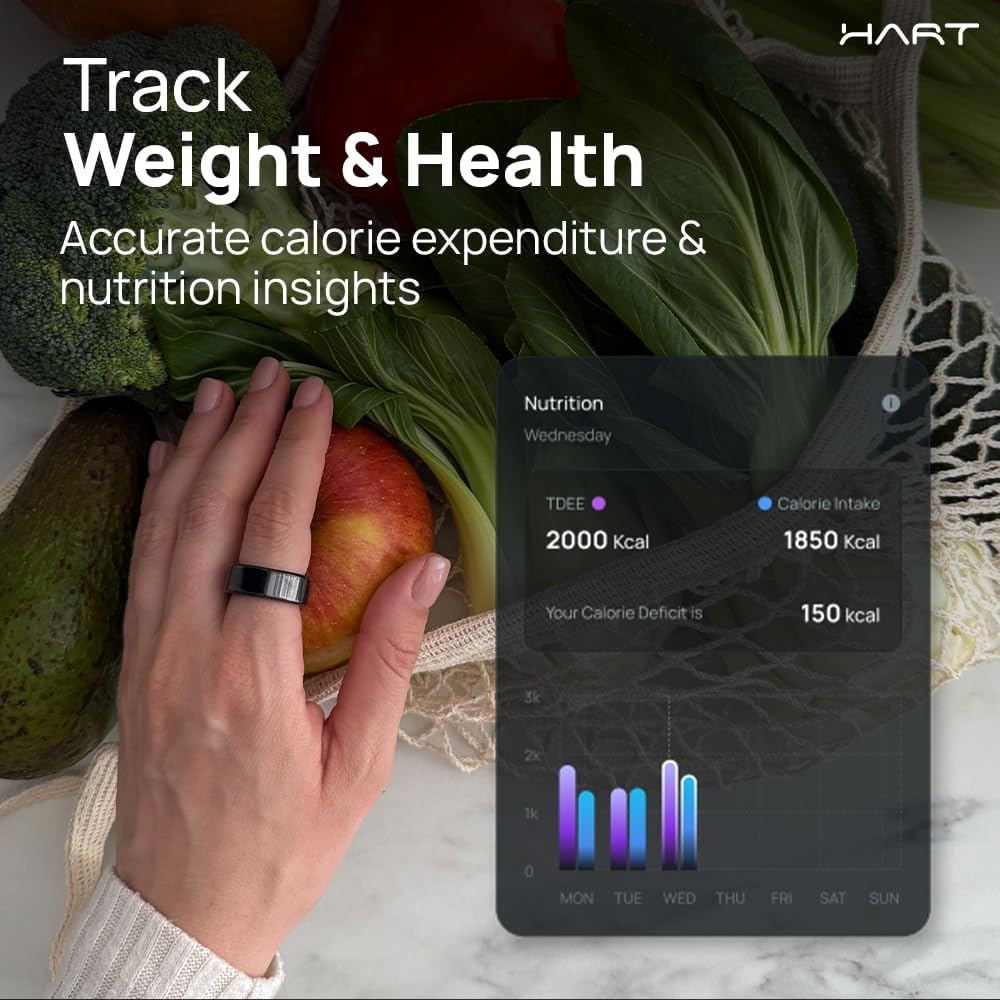 HART X2 Smart Ring for Women & Men, Buy Sizing Kit First, Advanced Health & Fitness Ring with Sleep Tracker, 8+ Days Battery, 50m Waterproof, No Subscription, Charging Case, Frost Silver 6
