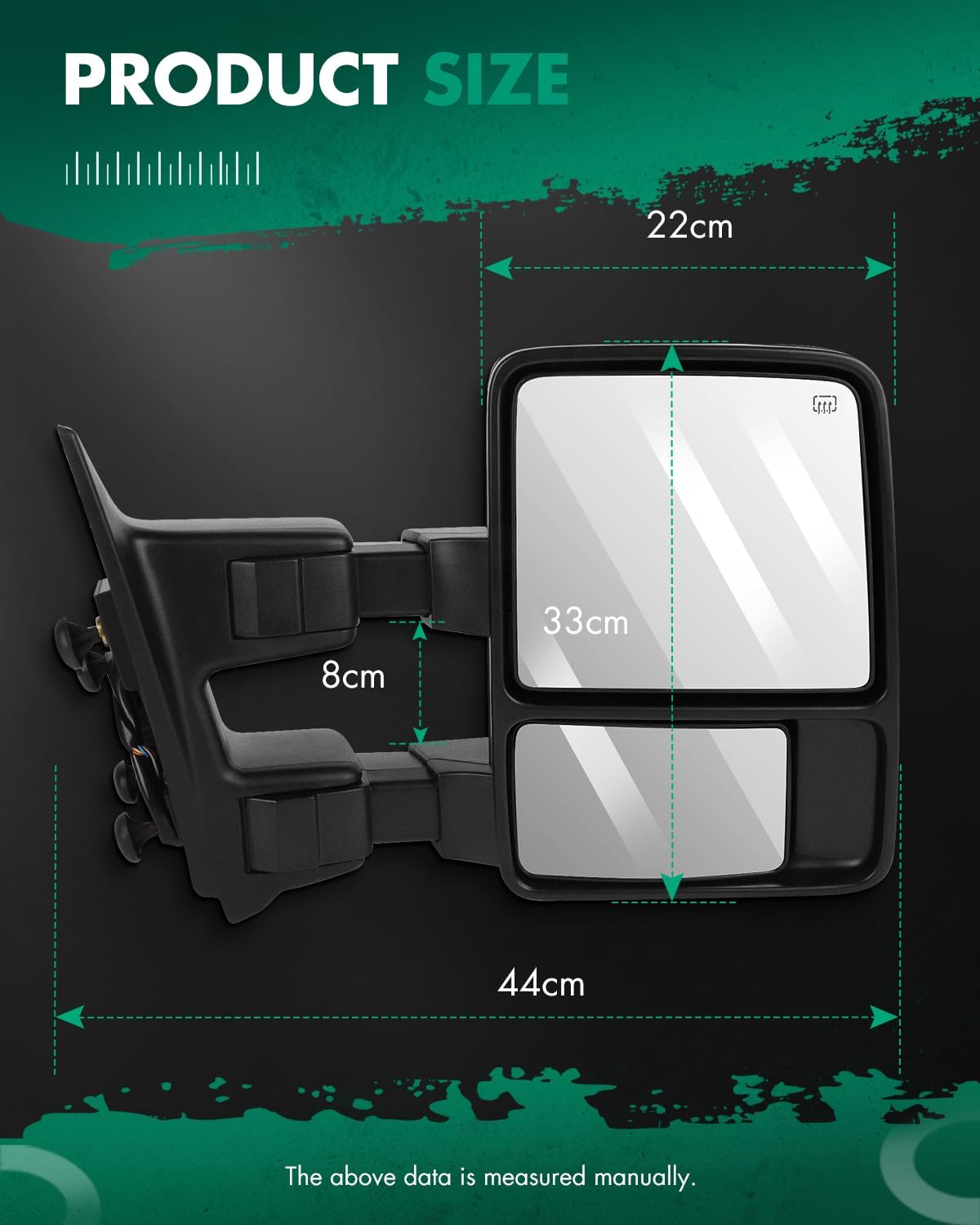Towing Mirror for Ford for F250 for F350 for F450 for F550 Super Duty Power Heated Driver and Passenger Side Smoke Turn Signal Lights 2008 2009 2010 2011 2012 2013 2014 2015 2016