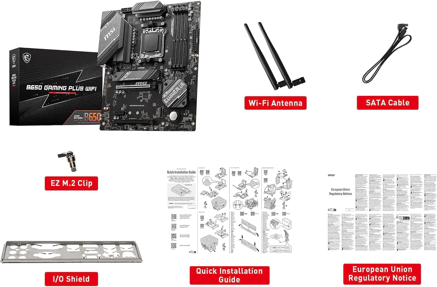MSI B650 Gaming Plus WiFi Gaming Motherboard (AMD Ryzen 9000/8000/7000 Series Processors, AM5, DDR5, PCIe 4.0, M.2, SATA 6Gb/s, USB 3.2 Gen 2, HDMI/DP, Wi-Fi 6E, Bluetooth 5.3, 2.5Gbps LAN, ATX)