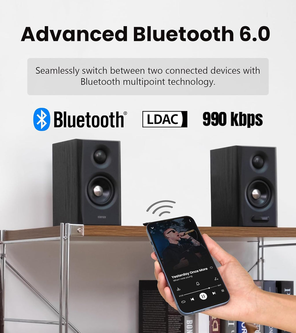 Edifier S355DB 2.1 Powered Bookshelf Speakers with Wireless 8" Subwoofer, 150W Tri-Amp Hi-Res Audio, Computer Speaker System, Bluetooth 6.0 with LDAC, HDMI/Optical/Coaxial Inputs for PC, TV (Black)