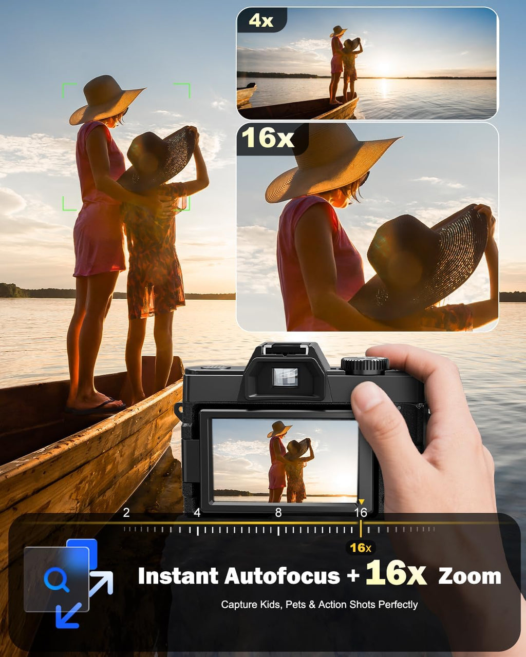 NBD 8K Digital Cameras for Photography,64MP Camara Fotograficas,Travel Vlogging Cameras for YouTube with 180°Flip Screen,16X Digital Zoom,2 Batteries,32GB TF Card,52mm Macro Lens (Black)