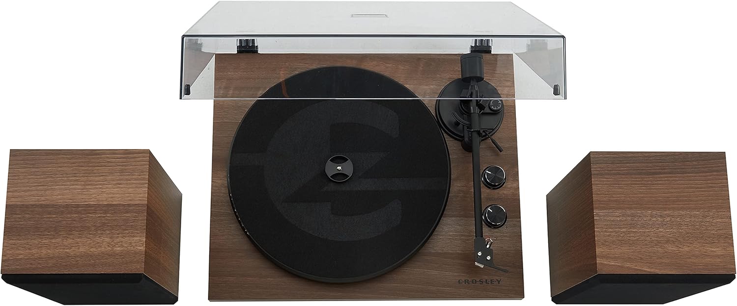 Crosley C62 Bluetooth Vinyl Record Player 120W Speakers, 2-Speed Belt-Drive Turntable, Anti-Skate, Walnut