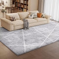 Vamcheer Modern Area Rug 6x9 - Upgraded 10mm Thick Sponge for Exceptional Comfort, Abstract Area Rug for Living Room/Bedroom/Office, Non-Shedding & Easy to Clean, Grey White Oblique Lines