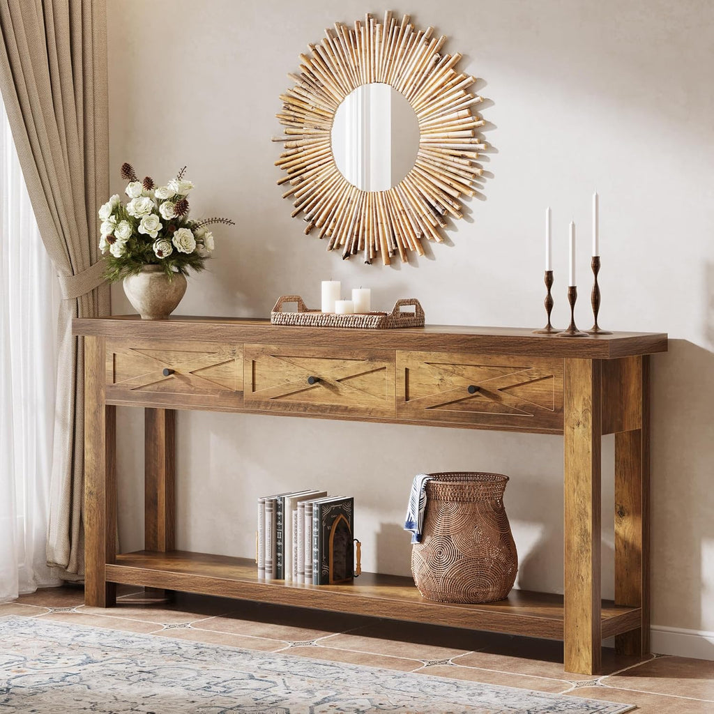 Tribesigns 70.9" Console Table with 3 Drawers, Extra Long Entryway Table for Living Room, Hallway, Narrow Sofa Table Behind Couch with Storage Shelf, Rustic Brown