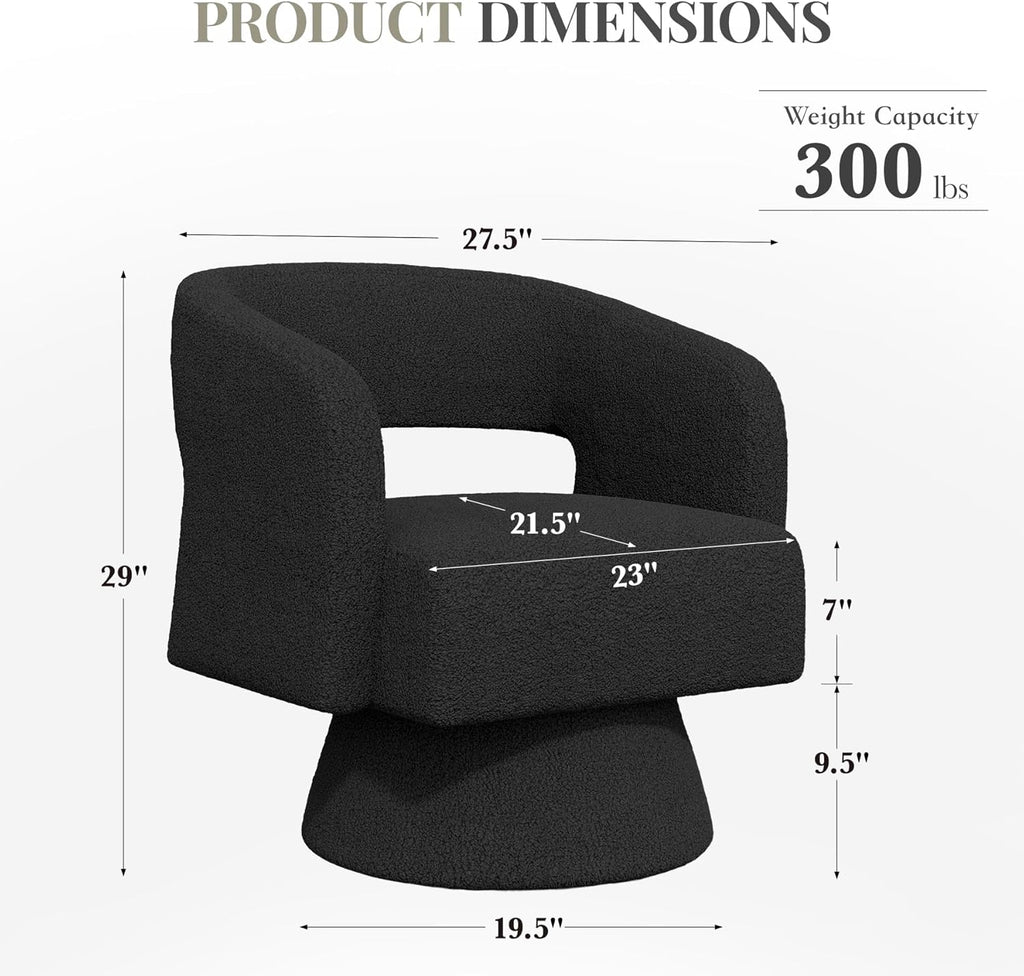Luxanimarion Swivel Barrel Accent Chair,Oversized Teddy Upholstered Round Swivel Chair,Modern Luxury 360 Degree Living Room Vanity Chair for Bedroom Office,Black,2PCS