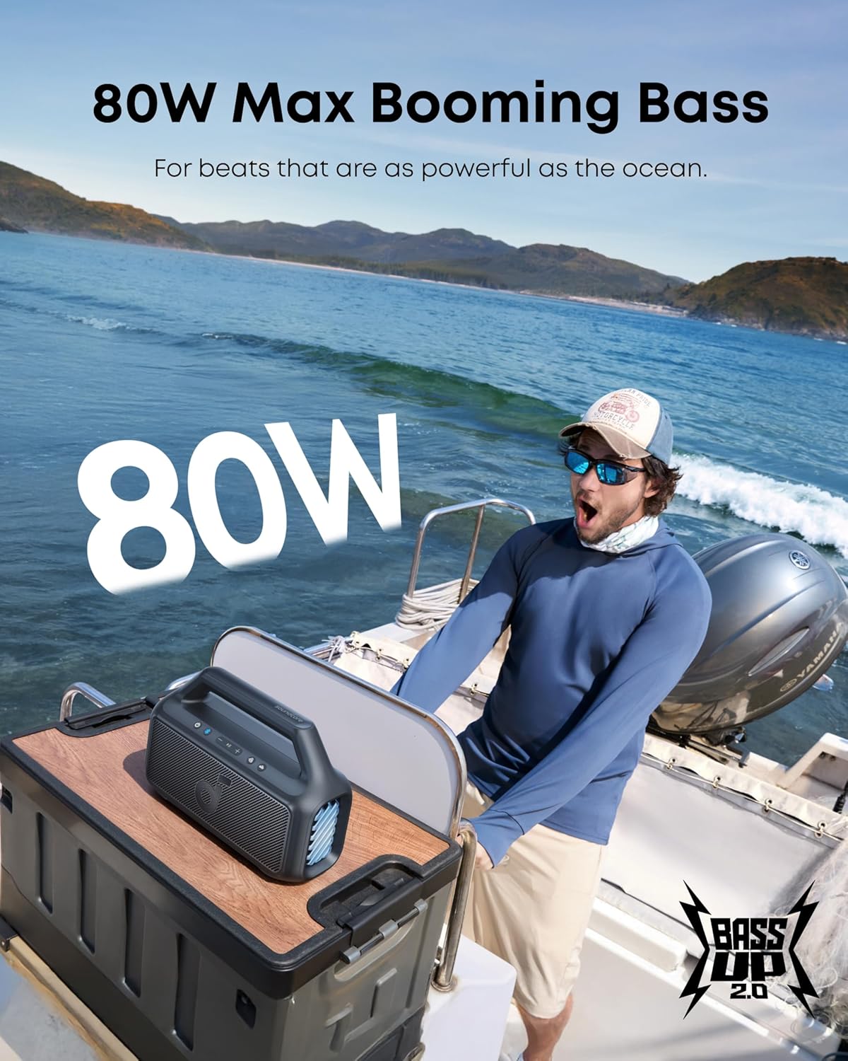 Anker Soundcore 2 & Soundcore Boom 2 Outdoor Speaker, 80W, Subwoofer, BassUp 2.0, 24H Playtime, IPX7 Waterproof, Floatable, RGB Lights, USB-C, Custom EQ, Bluetooth 5.3, Portable for Outdoors, Camping