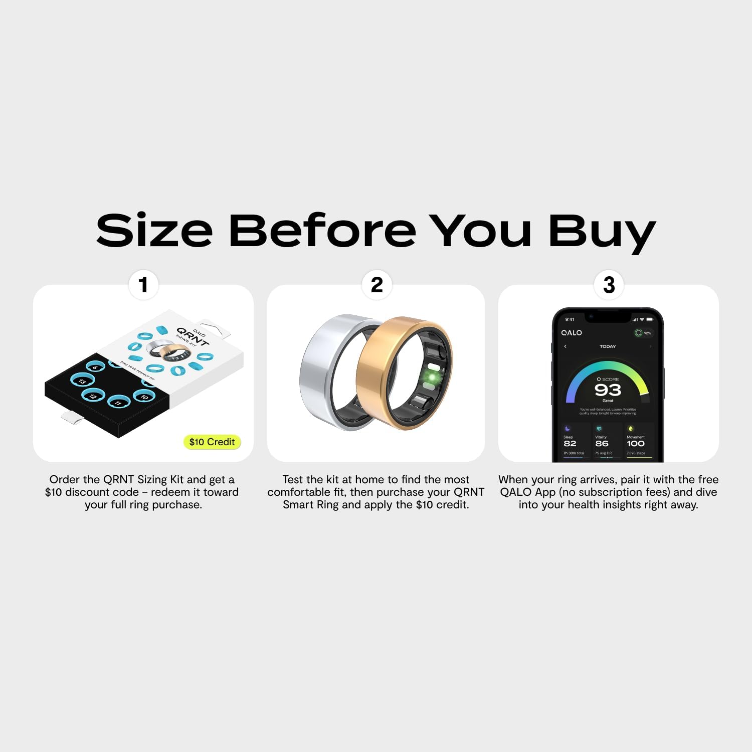 QALO QRNT Slim Smart Ring – Snug Fit – Size Up – Water-Resistant Titanium Fitness Tracker, Tracking for Sleep, Steps, HRV, Women's Health, No Subscription Fee, iOS & Android Compatible (Gold, 08)