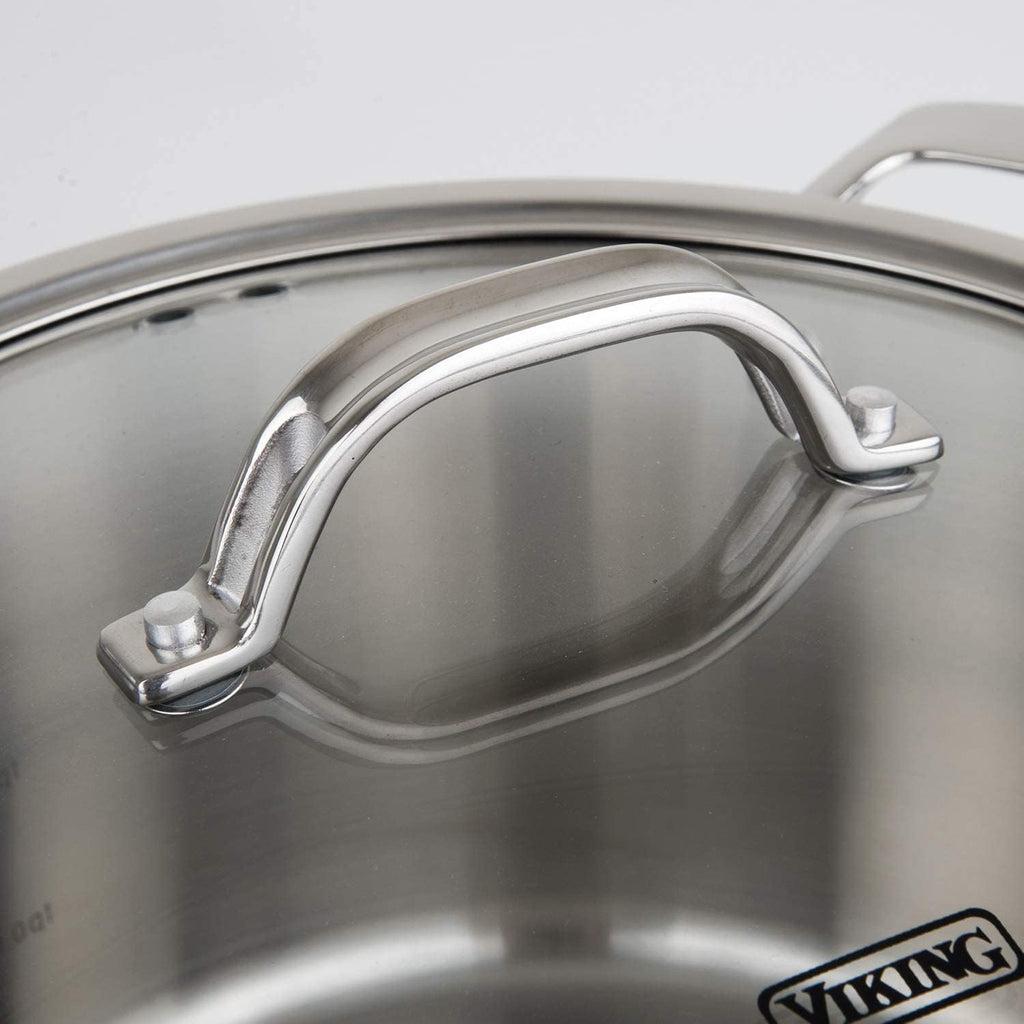 Viking Contemporary 3-Ply Dutch Oven, 5.2 Quart Stainless Steel Cookware Pot with Glass Lid, Dishwasher and Oven Safe, Induction Ready, Silver