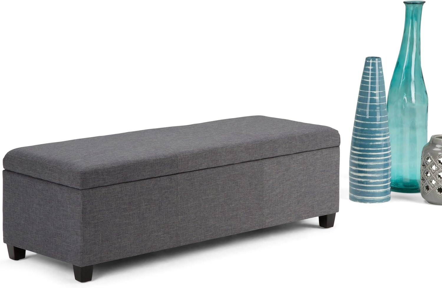 SIMPLIHOME Avalon Storage Ottoman Bench - 48" Wide x 16" High Upholstered Linen Look Fabric Rectangular Lift-Top Ottoman in Slate Grey, Contemporary Bench for Living Room with High-Density Foam
