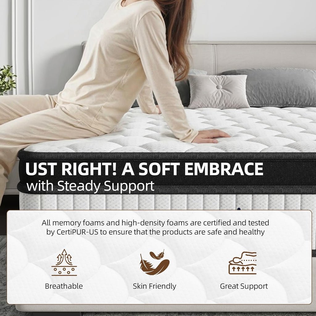 12 Inch Queen Mattress - Medium Firm 5-Layer Queen Size Mattresses Design with Targeted 7-Zone Body Support for Pressure Relief, Motion Isolation Queen Bed Mattress - CertiPUR-US Certified