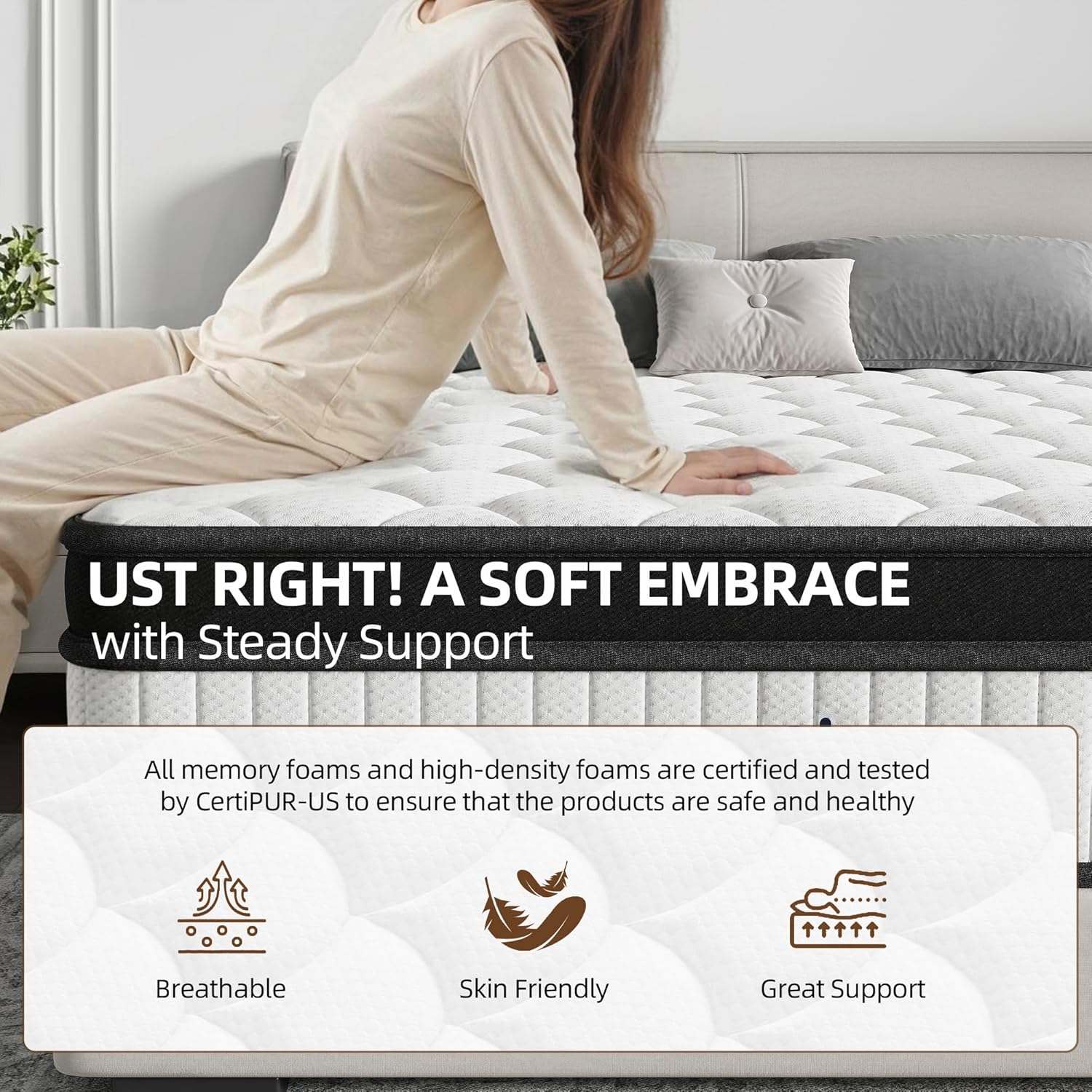 12 Inch Queen Mattress - Medium Firm 5-Layer Queen Size Mattresses Design with Targeted 7-Zone Body Support for Pressure Relief, Motion Isolation Queen Bed Mattress - CertiPUR-US Certified
