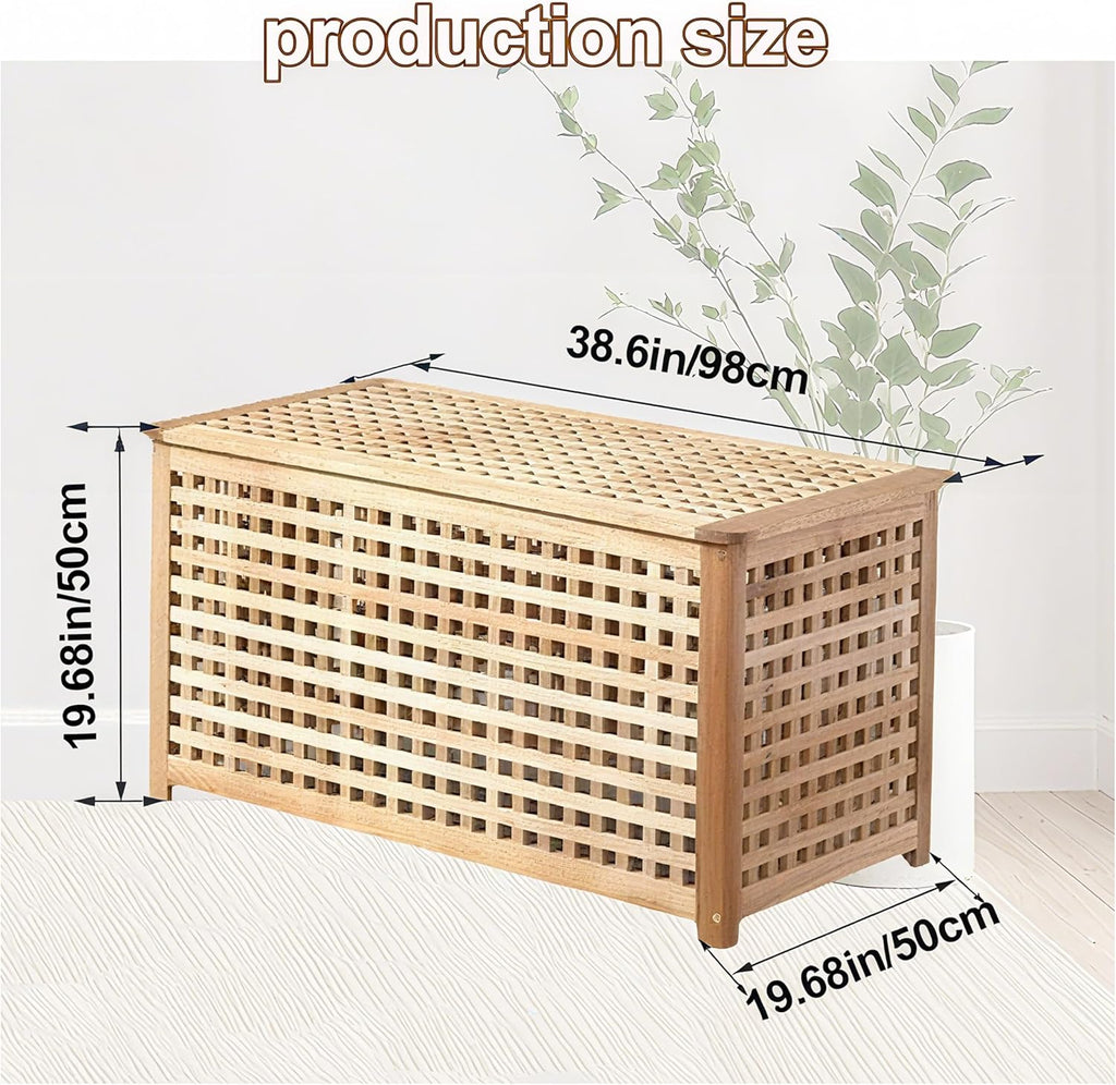 Solid Wood Entryway Bench with Storage, Large storage chest with Removable Bag, Wood Coffee Table for Living-room, Bedroom, Patio, DIY Bunny House, 39x20x20in