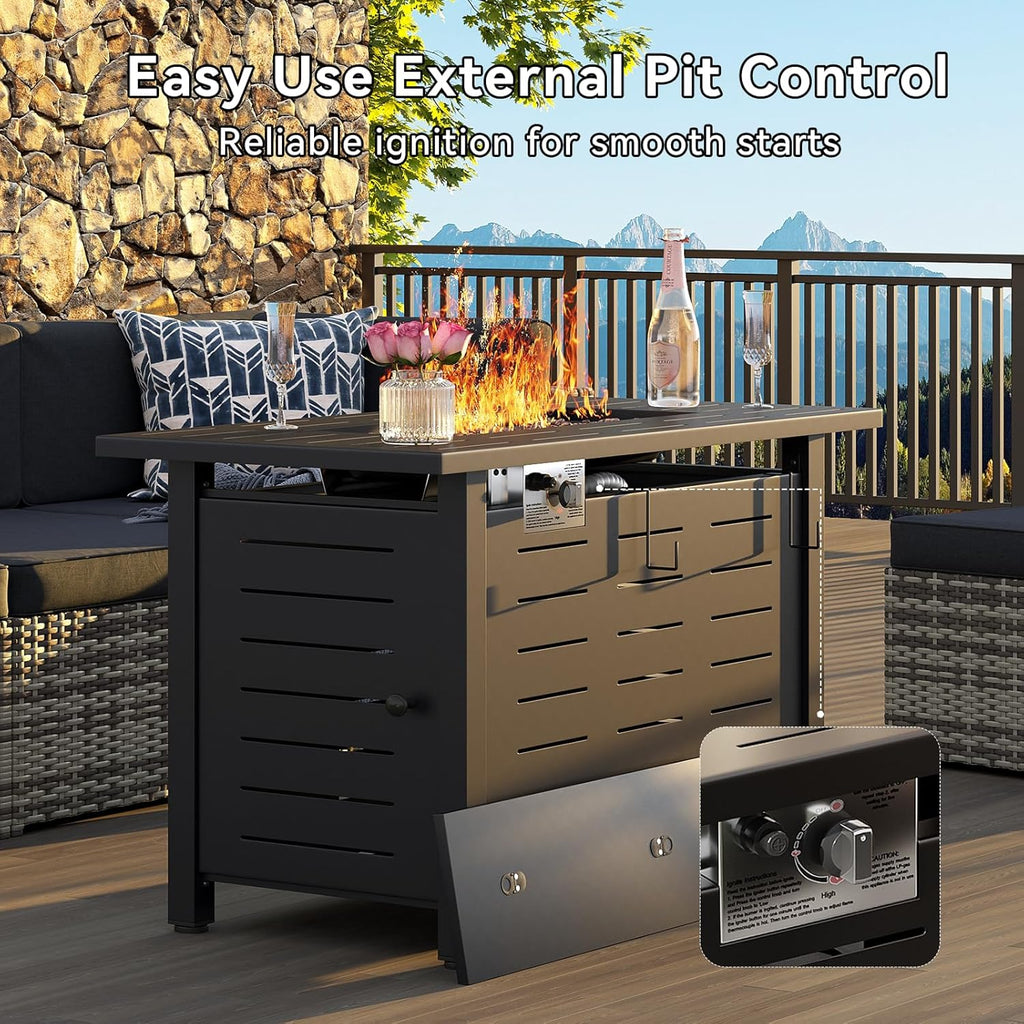 Aoxun 41 Inch Propane Fire Pit–50,000 BTU Gas Fire Pit Table with Removable Lid & Lava Rocks, Rectangle Firepit Table for Outside, Patio, Deck, Backyard, Black