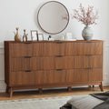 Fluted Dresser for Bedroom,59'' Modern Wooden Walnut Dresser with 9 Drawers, Bedroom Dressers, Natural Wood Chest of Drawers for Living Room, Hallway (Walnut)