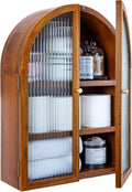 MyGift Medicine Cabinet, Arched Wall Cabinet, Bathroom Medicine Wall Mounted Cupboard, Mid Century Style Floating Storage Cabinet with Glass Door, Natural Acacia Wood