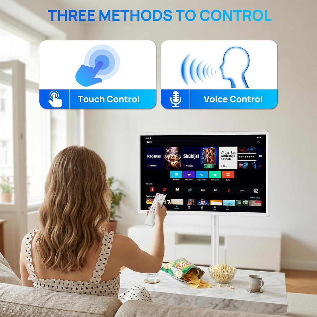 KEFEYA 32" Smart Portable TV, FHD Touch Screen Monitor on Wheels, Voice Remote Control, Wireless Movable Display, 360° Swivel Rotation, Rechargeable 38400mAh Battery,EDLA-Certified,20W Stereo Speakers
