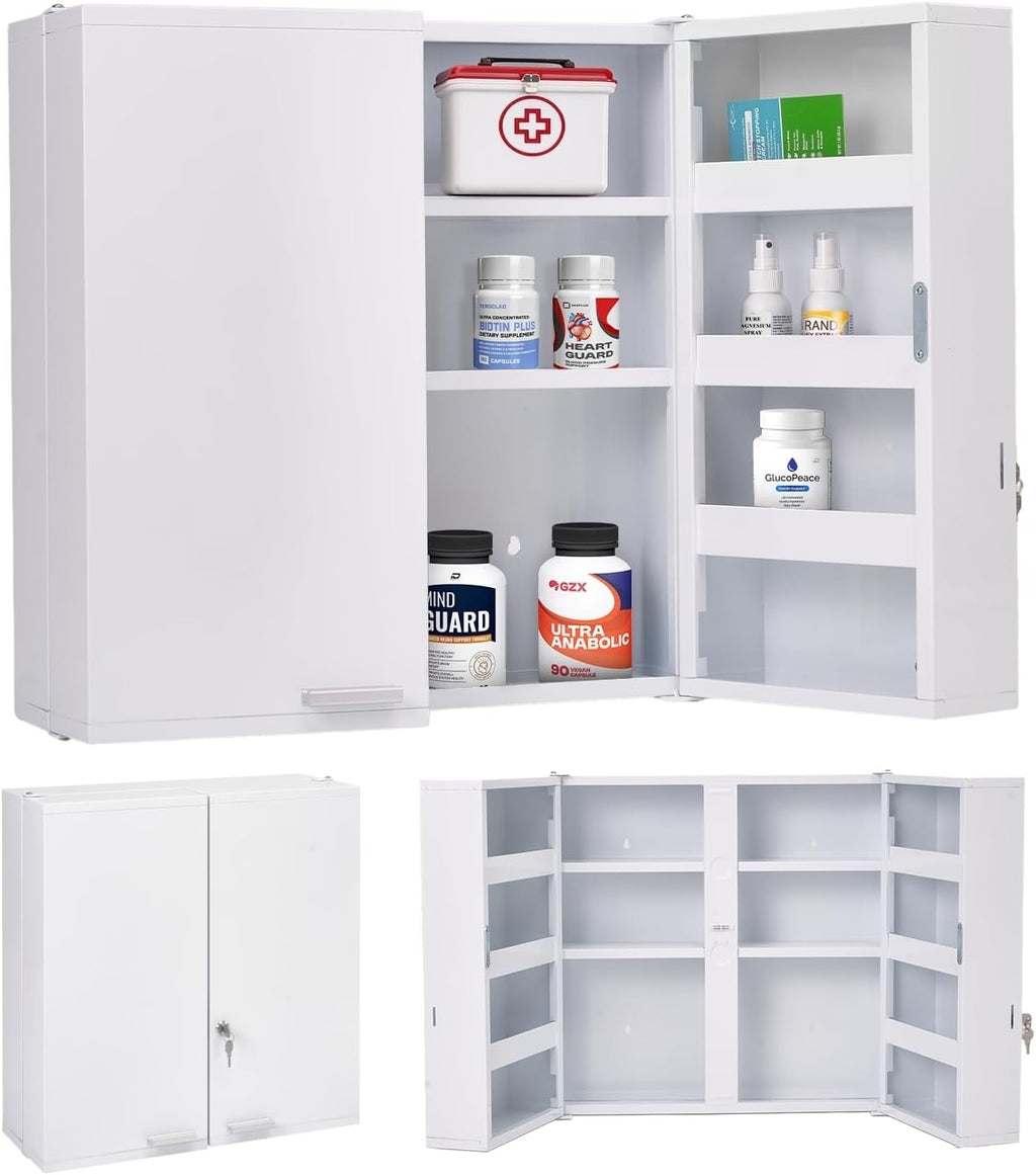 Large Locking Medicine Cabinet Wall Mounted - Metal Medical Cabinet with 11 Shelves - Medicine Cabinet with Lock and Keys for Safe Medication Storage