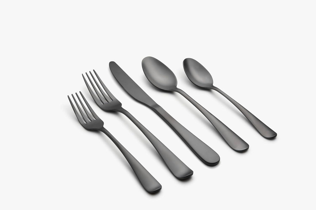 Cambridge Silverware Set, Rhiannon Black Satin 45-Piece Flatware Set, Service For 8, 18/0 Stainless Steel, Dishwasher Safe, Flatware Cutlery Sets, Utensils, Knives Spoons And Forks (Black, 45 Pieces)