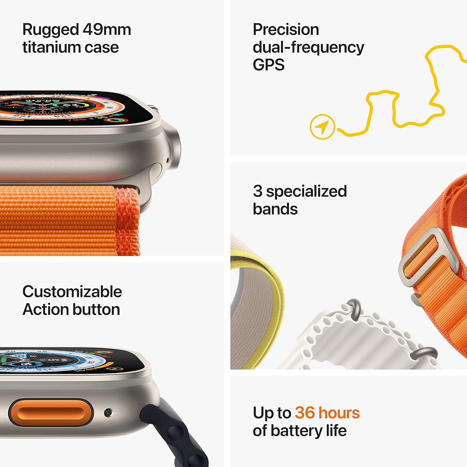 Apple Watch Ultra GPS + Cellular 49mm Titanium Case with Midnight Ocean Band, One Size (Renewed)