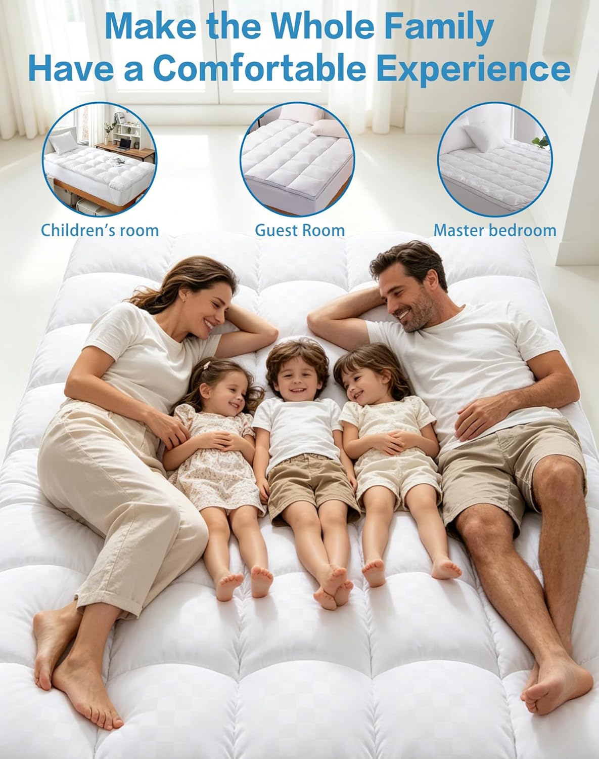 WestMonth Premium Quilted 1000GSM Luxury Extra Thick Mattress Topper with Deep Pocket (8-21") - Breathable & Fluffy Soft Cooling Bed Cover - Fits Standard Mattresses Perfectly (White, Queen)