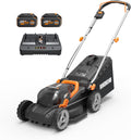 WORX Cordless Lawn Mower, 14" 40V Electric Mower with Brushless Motor, Lightweight 2 in 1 Push Lawn Mower with 6-Position Height Adjustment for Small Yards, 2 Batteries & Charger Included, WG735