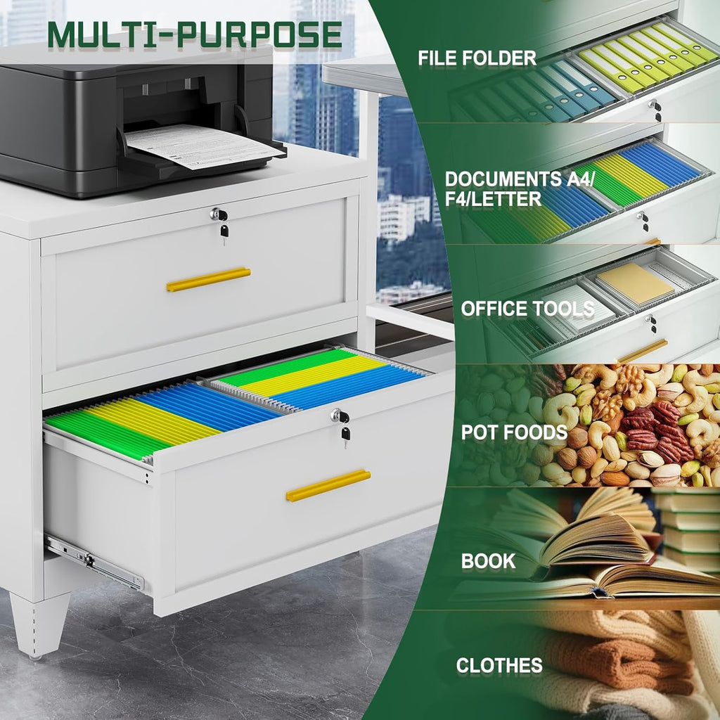 erosoei 2 Drawer File Cabinet with Lock, Metal Lateral File Cabinets for Home Office, Steel Wide Filing Organization Storage Cabinets, Home Office Furniture for Hanging Files Letter/Legal/F4/A4 Size