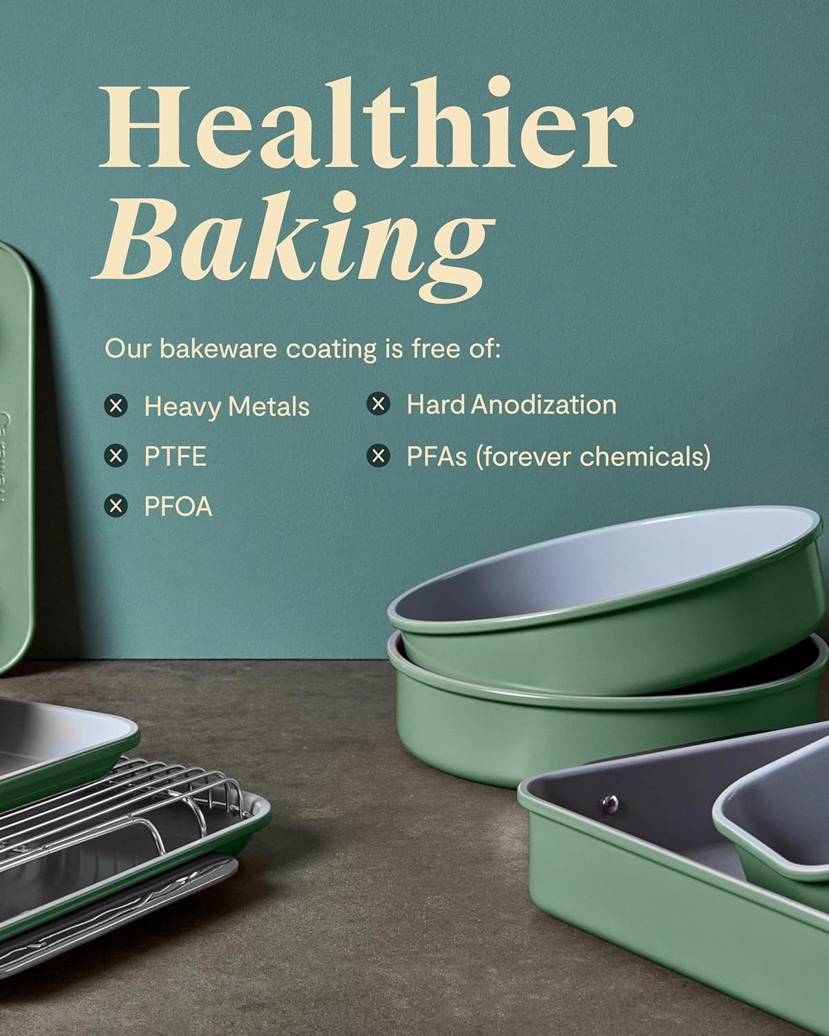 Caraway Nonstick Ceramic Bakeware Set (11 Pieces) - Baking Sheets, Assorted Baking Pans, Cooling Rack, & Storage - Aluminized Steel Body - Non Toxic, PTFE & PFOA Free - Cream