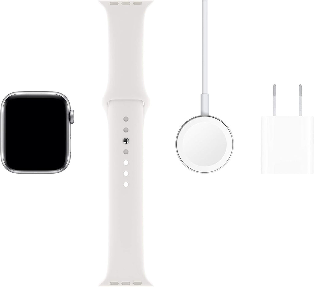 Apple Watch Series 5 (GPS, 44MM) - Silver Aluminum Case with White Sport Band (Renewed)