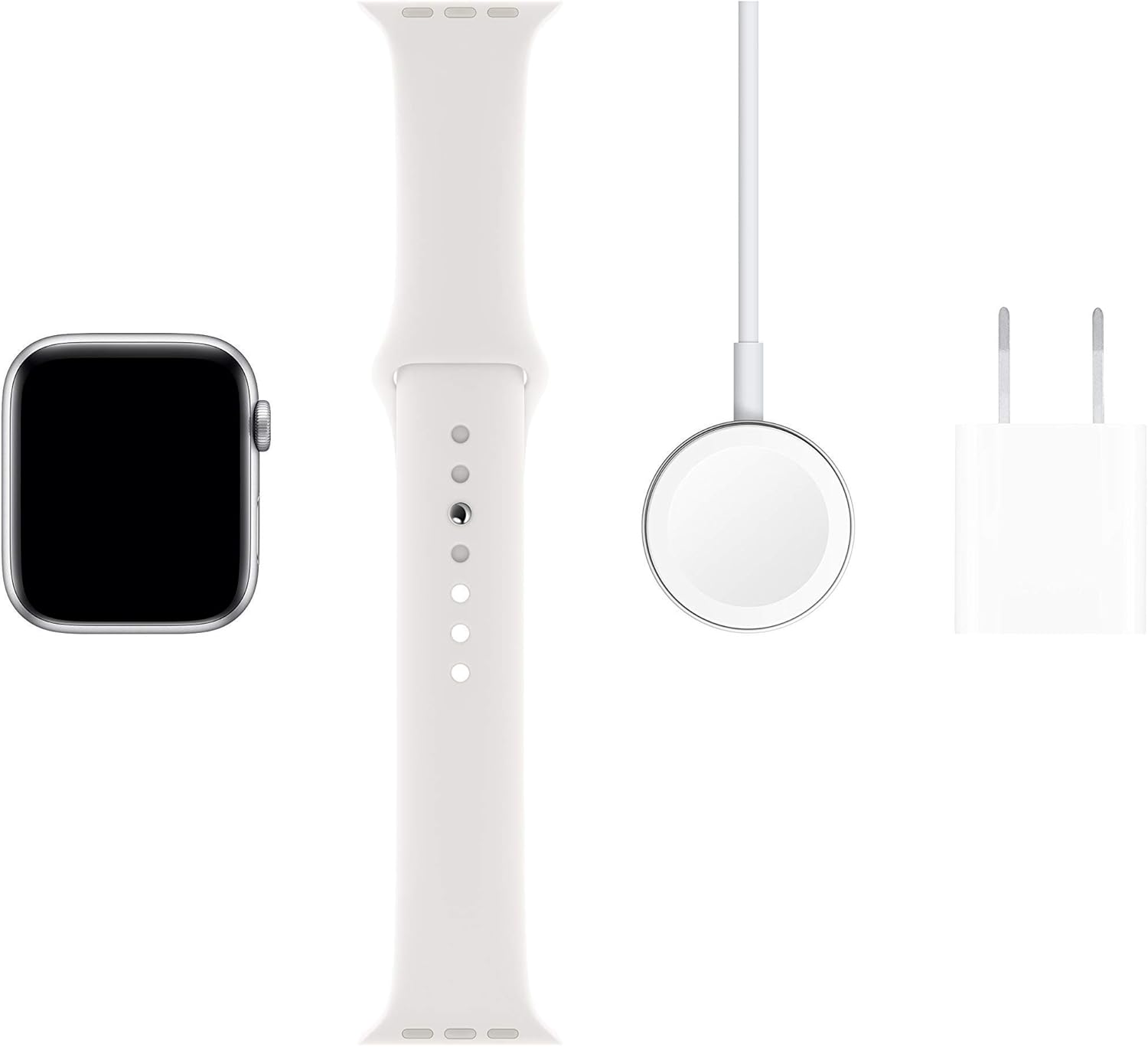 Apple Watch Series 5 (GPS, 44MM) - Silver Aluminum Case with White Sport Band (Renewed)