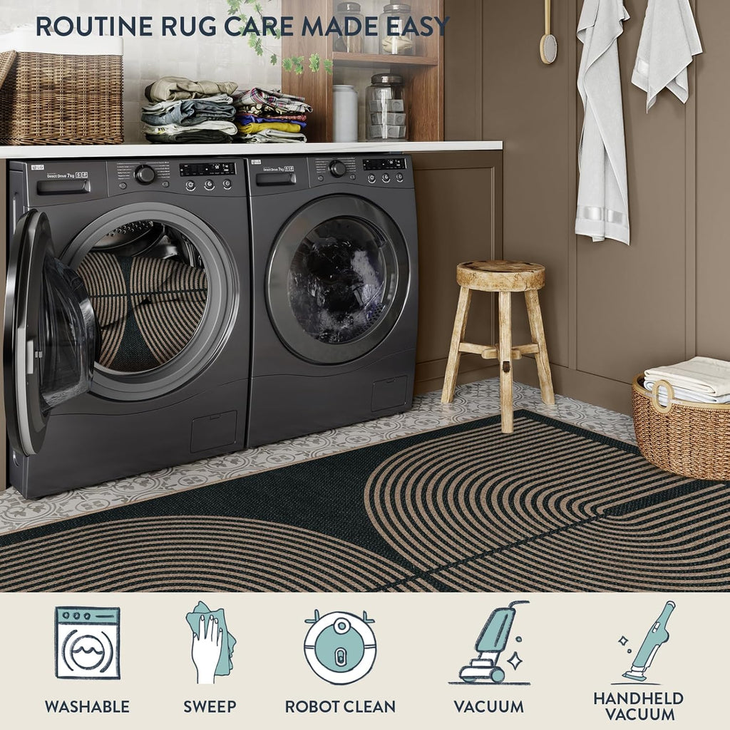 Lahome Enfys Modern Rainbow Easy Jute Rug, 6x9 Area Rugs for Living Room Outdoor Patio Washable Indoor Outdoor Dining Room Carpet, Farmhouse Large Non Slip Carpet for Bedromm Backyard Office