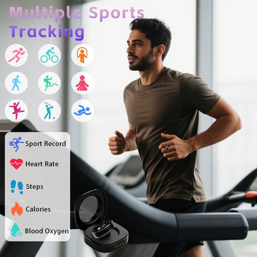Smart Ring for Men Women – Fitness Tracker Ring with Heart Rate, SpO2, Blood Pressure, Sleep Monitoring, Step & Calorie Counter, No Subscription Fee, iOS & Android Compatible (Black, 12)