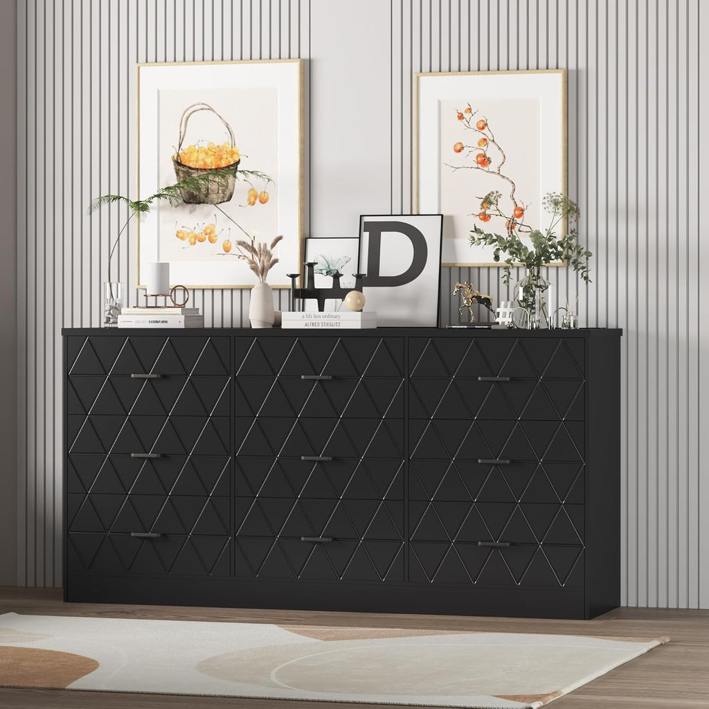 GAOMON 63'' Large Dresser for Bedroom with Power Outlet, 9 Drawers Dresser for Bedroom, Modern Chest of Drawers for Closet, Storage Organizer for Living Room, Hallway, Black