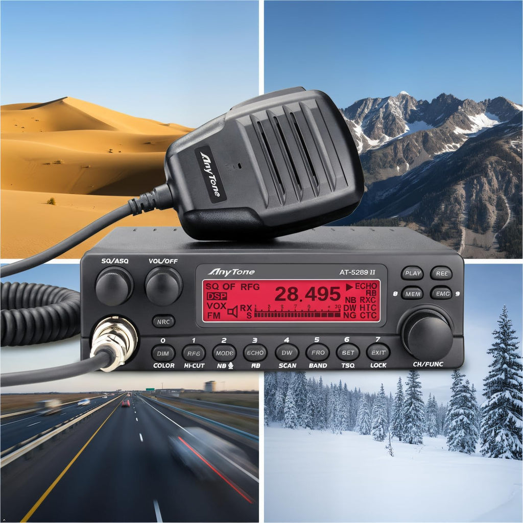 AnyTone AT-5289 II 10 Meter Mobile Ham Radio, High Power 50W FM / 20W AM (60W PEP) Mobile Amateur Radio, NRC Noise Reduction, VFO & Memory Channels, LCD Display, for Truck and Off-Road Use