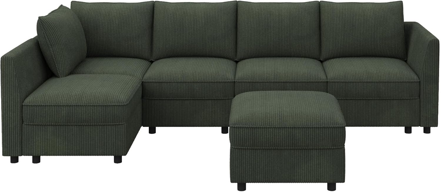 HONBAY Modular Sectional Sleeper Sofa Green Couch L Shaped Sectional Sofa with Storage, Convertible Couches for Living Room - Green