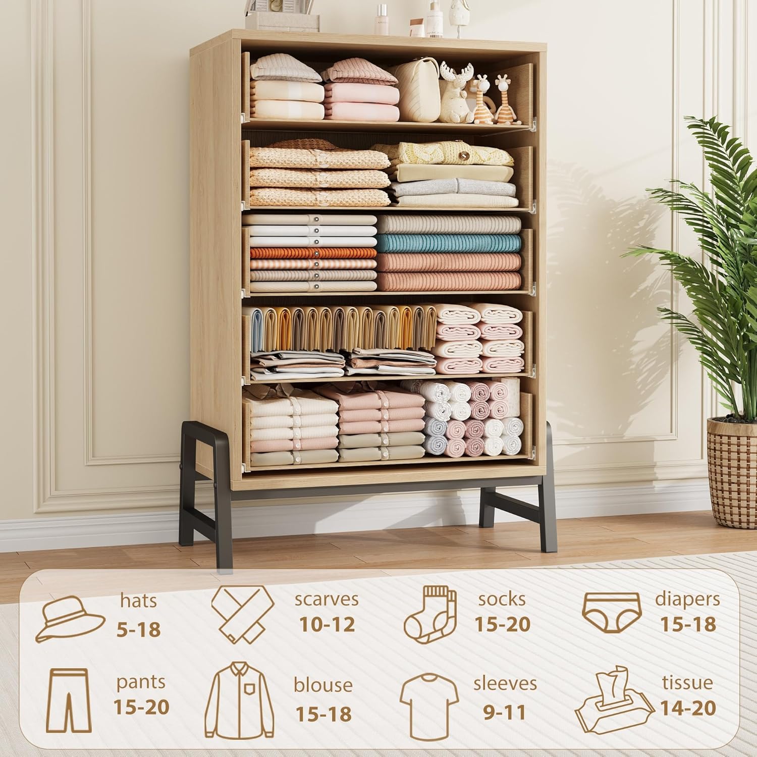 Garvee 5 Dresser for Bedroom, 50.5 in Tall Drawer with Large Storage Space, Freestanding Wooden Closet Storage Dresser Chest for Living Room, Bedroom, Entryway, Natural Oak