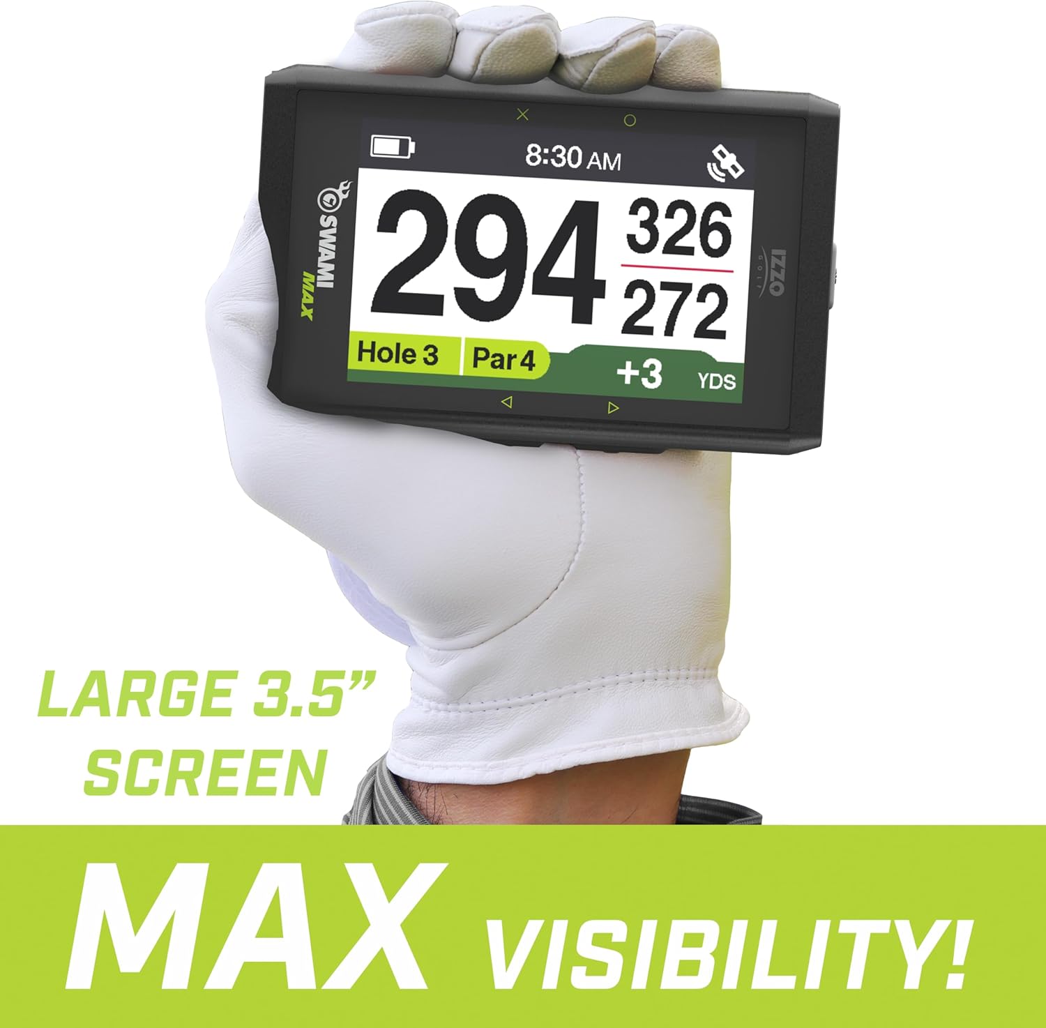 Izzo Golf Swami Max Handheld GPS Unit - Rangefinder Golf GPS with Oversized Large Color Screen for Measuring Golf Distances, Black