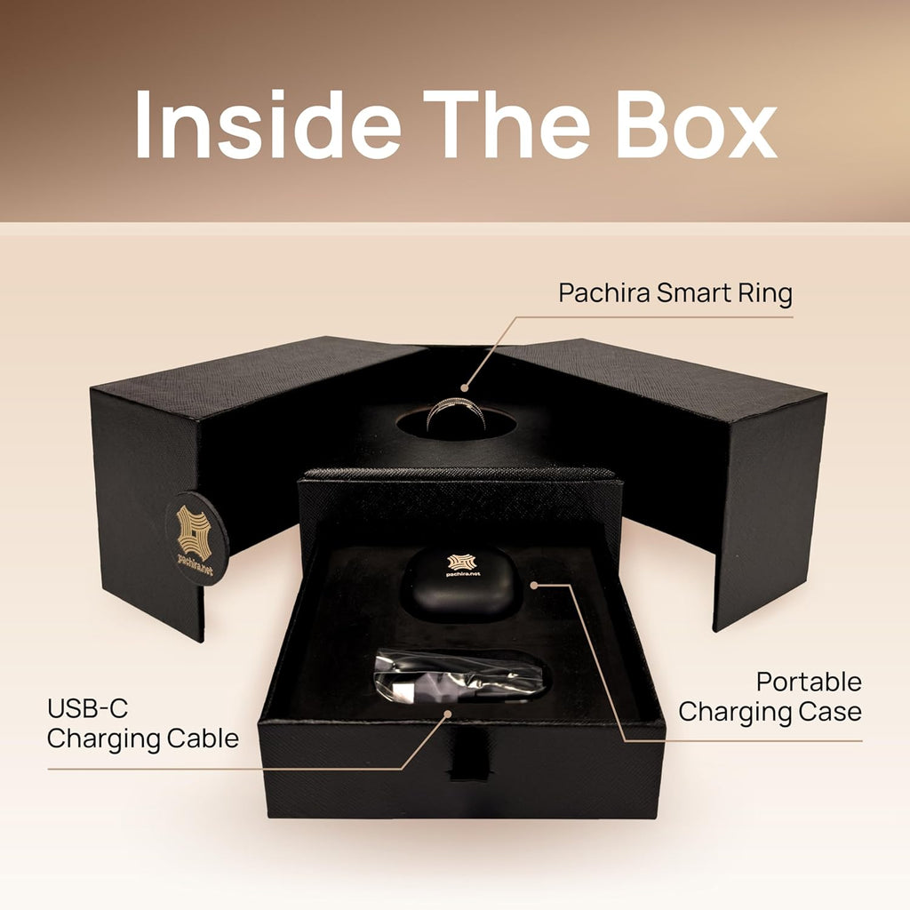 Pachira Smart Ring, Dual 14K Gold Inlays, Fitness/Sleep/Stress/Heart Rate/ SpO2 Tracker, No App Subscription, 7-Day Battery Life, Size Before You Buy, Black (US Size 7.25)