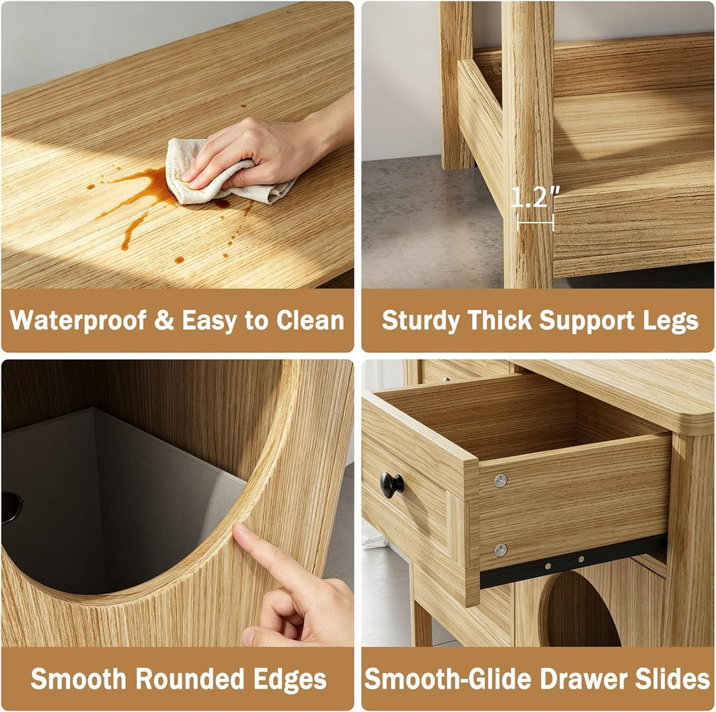 Laundry Hamper Cabinet, Hidden Laundry Storage Cabinet with 2 Drawers & Shelves, Removable Baskets Laundry Hamper with Clothes-Toss Hole for Bathroom, Bedroom, Living Room,Oak
