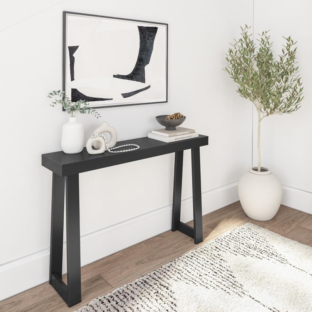 Plank+Beam Solid Wood Console Table, 46 Inch, Sofa Table, Narrow Entryway Table for Hallway, Behind The Couch, Living Room, Foyer, Easy Assembly, Black