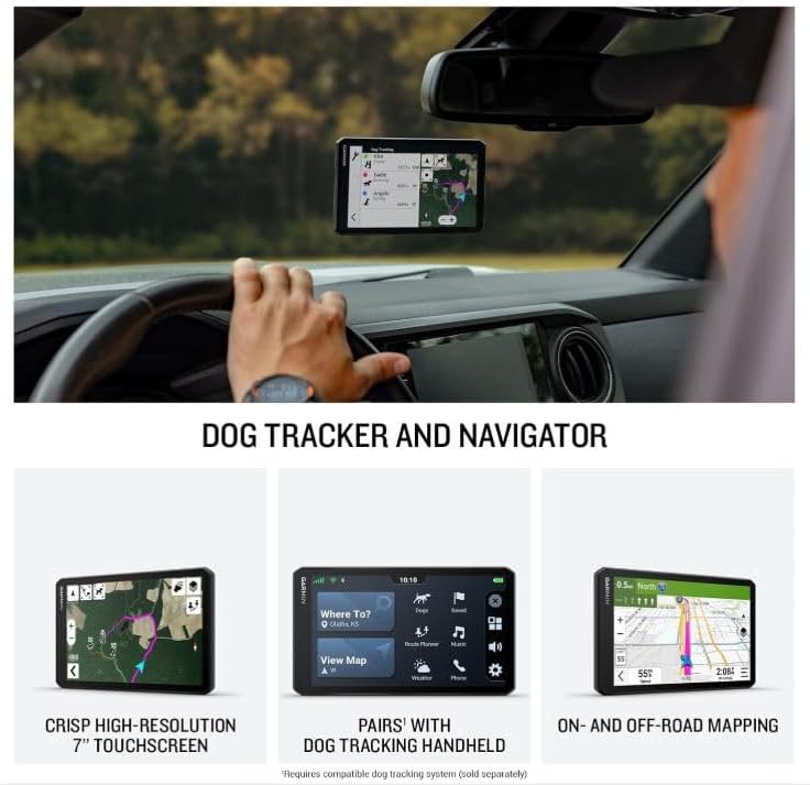 Garmin DriveTrack 72, Dog Tracking GPS Navigator, 7-inch Touch Screen, Pair to Your Garmin Handheld and Track Up to 20 Dogs w/ Wearable4U Power Car/Wall Bundle