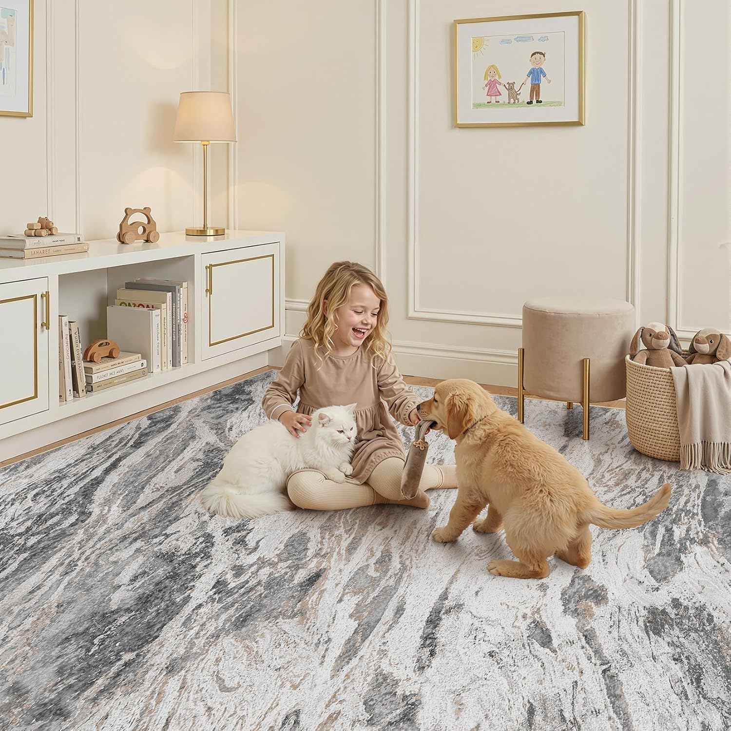Area Rugs for Living Room: 9X12 Abstract Washable Rug Modern Neutral Large Soft Stain Resistant Non-Slip for Bedroom Dining Room Indoor Home Office Carpet - Taupe