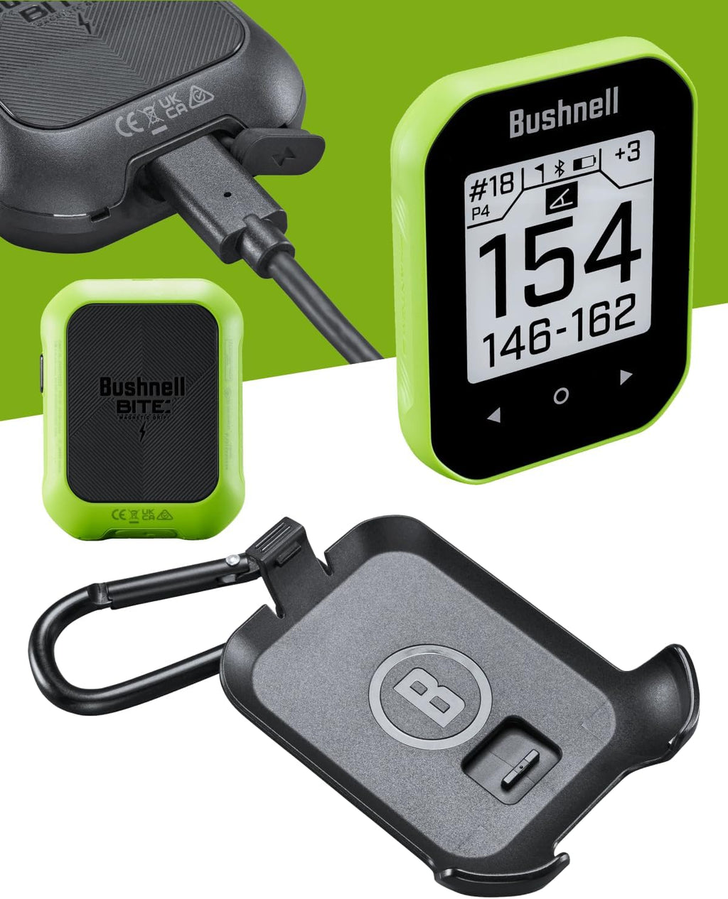 Bushnell Phantom 3 Slope GPS Golf Green with Slope Technology, Touchscreen, Magnetic Cart Mount with Wearable4U Towel Bundle, 60x76x18 mm, 362402