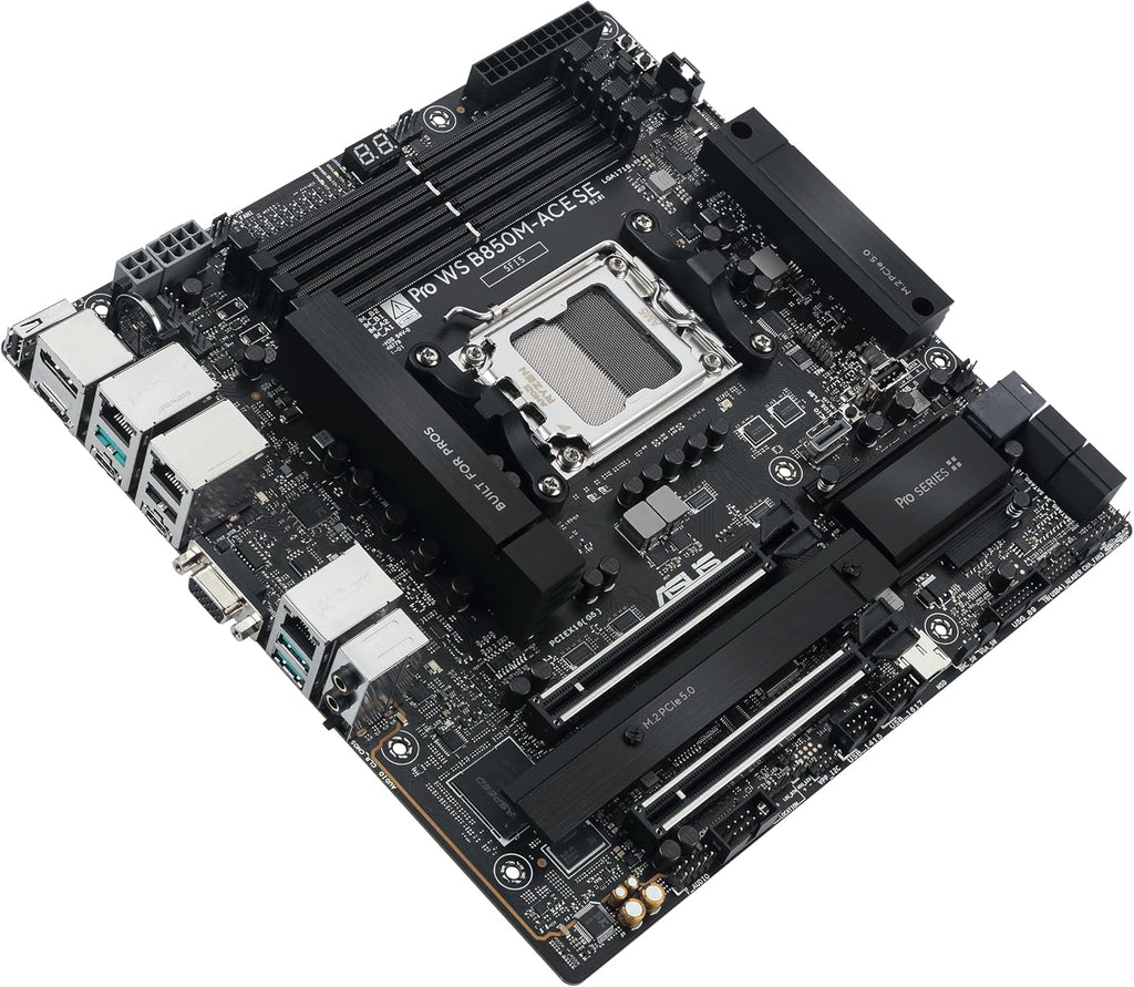 ASUS Pro WS B850M-ACE SE AMD AM5 B850 mATX MicroATX Business motherboard, PCIe 5.0 x 16, DDR5, 2x PCIe 5.0 M.2, PCIe 5.0 MCIO, U.2, 10G & 2.5G LAN, USB4®, ASUS Control Center Express Remote Management