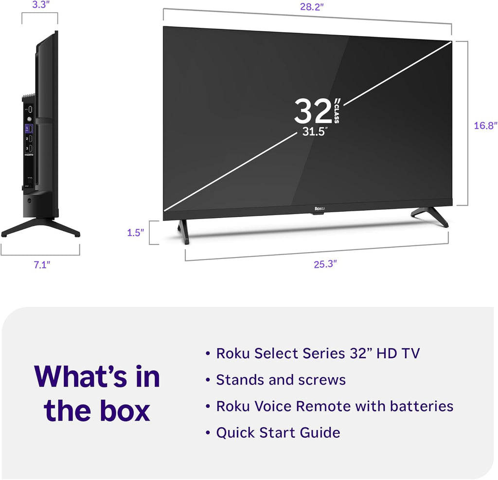 Roku Smart TV – 32-Inch Select Series, 720p HD TV – Roku TV with Voice Remote – Flat Screen LED Television with Wi-Fi for Streaming Live Local News, Sports, Family Entertainment