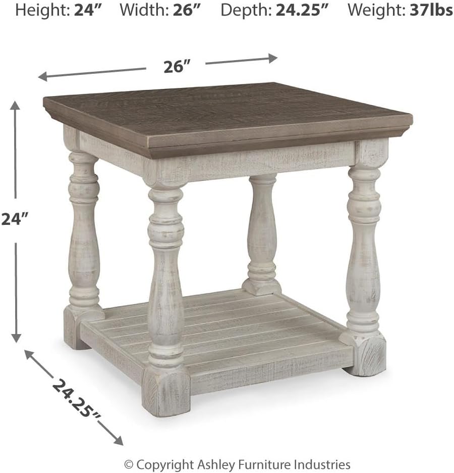 Signature Design by Ashley Havalance Farmhouse Rectangular End Table, Floor Shelf, Wood, 26" W x 24.13" D x 24" H, Vintage Gray & White with Weathered Finish