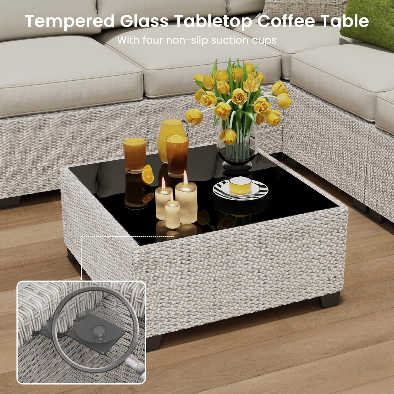 olimix 8 Piece Outdoor Patio Furniture Set, Outdoor Sectional Furniture, Rattan & Wicker Modern Modular Conversation Set Sofa Couch W/Water Resistant Washable Thick Cushions and Coffee Table, Beige