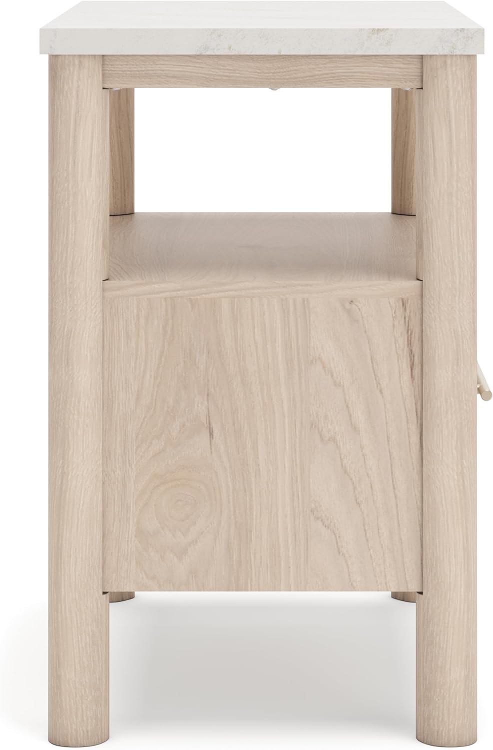 Signature Design by Ashley Cadmori Casual Faux Marble Tabletop 1 Drawer Nightstand with Open Shelf, Ambient Lights, Wireless Charging and USB-C Ports, 26.57" Tall, Light Brown & White