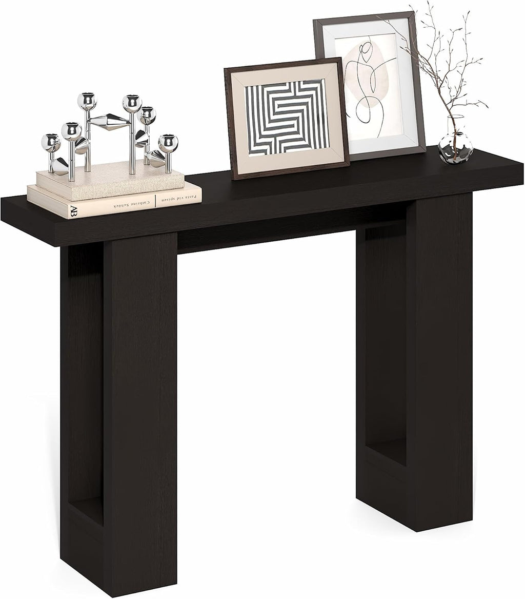 Furinno ARA Entryway Table 47-Inch, Narrow Console Table, Thick Frame Sofa Table with 2 Shelf, Couch Table Behind Sofa, Farmhouse Entryway Table for Entrance, Hallway, Living Room, Black Dark Oak