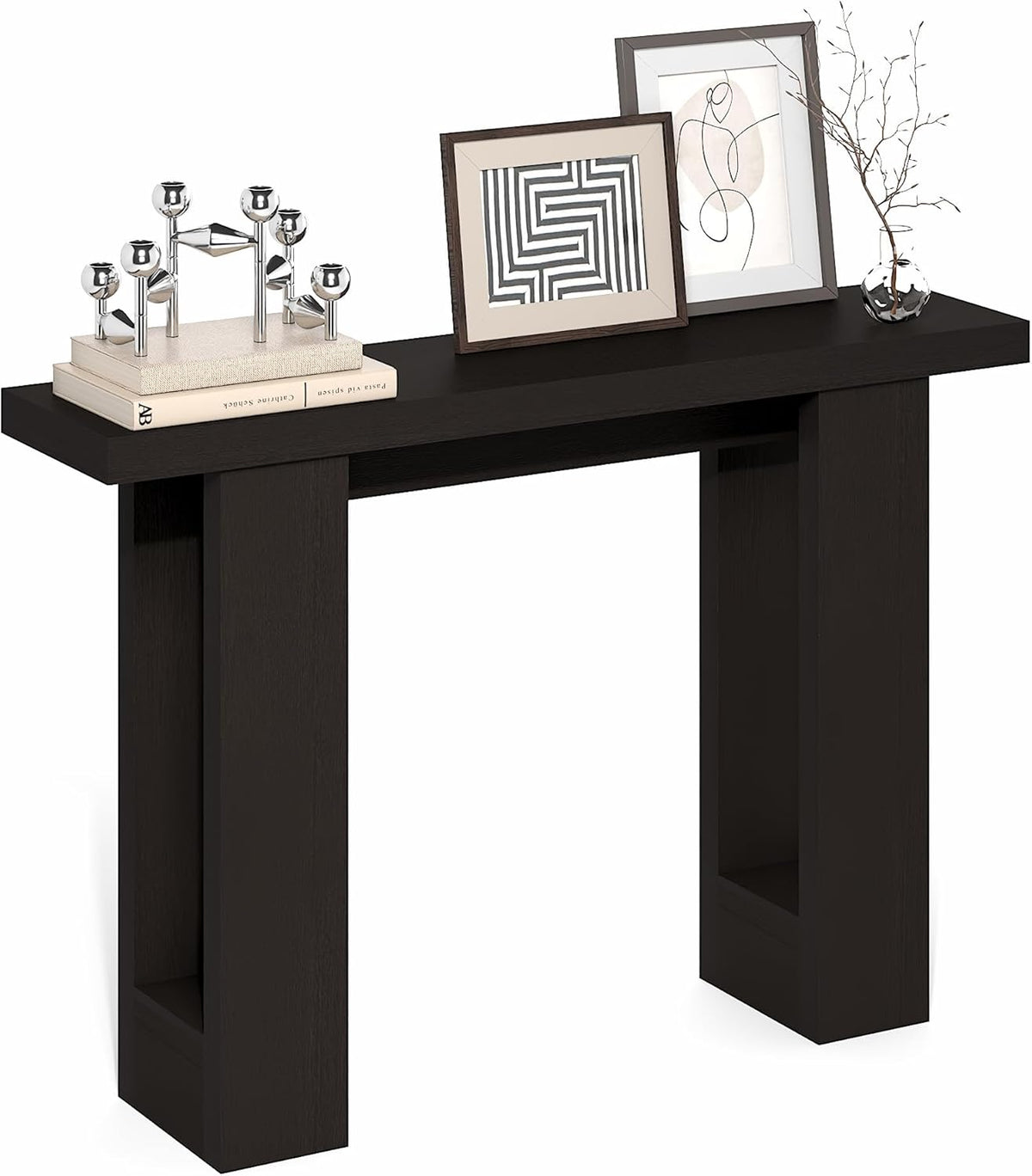Furinno ARA Entryway Table 47-Inch, Narrow Console Table, Thick Frame Sofa Table with 2 Shelf, Couch Table Behind Sofa, Farmhouse Entryway Table for Entrance, Hallway, Living Room, Black Dark Oak