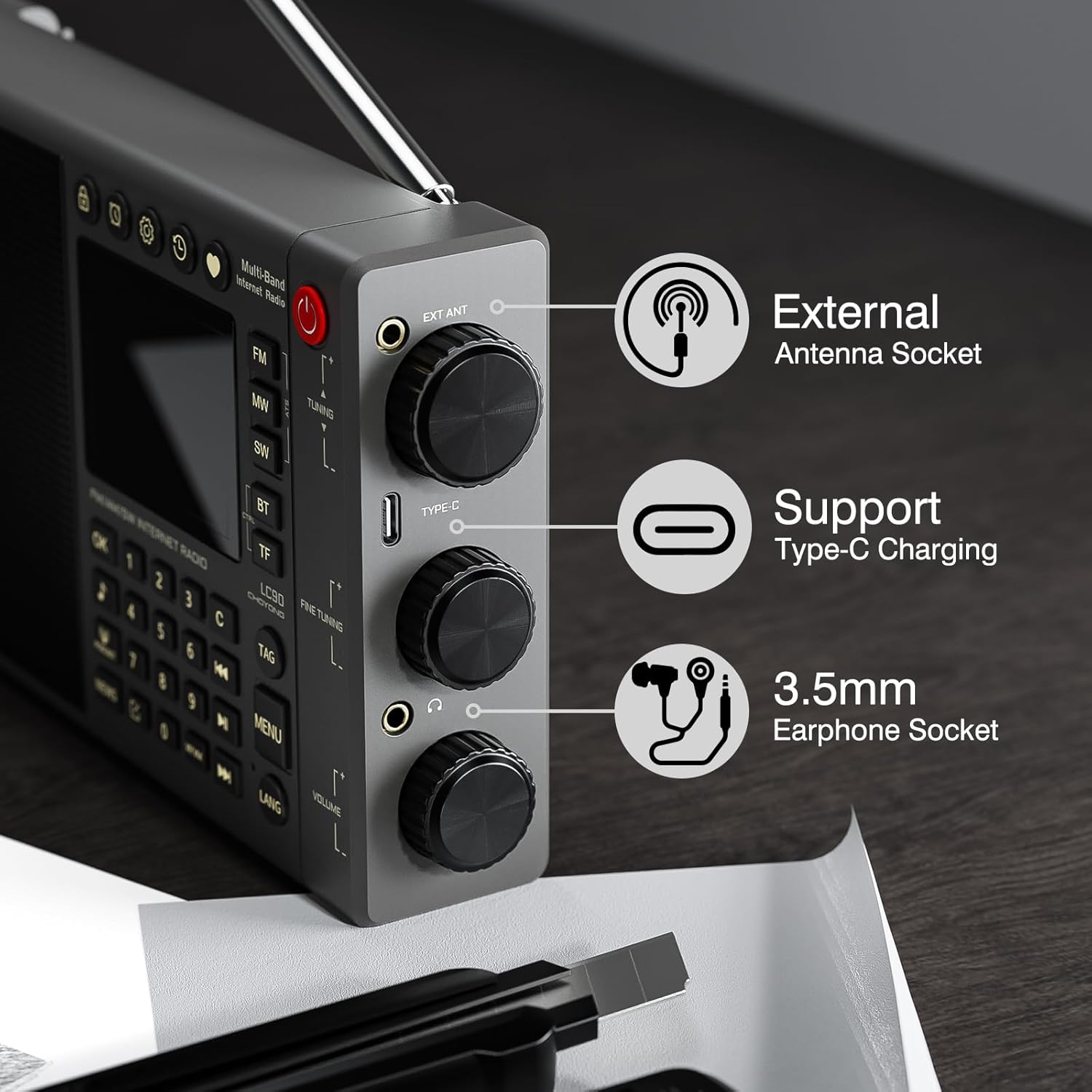 CHOYONG LC90 Wi-Fi/4G Internet Radio, Portable FM/LW/MW/SW Radio with Rechargeable 5000mAh Battery, 40K Radio Stations, BT Speaker, Alarm Clock, 15W Stereo Speakers, Support TF Card